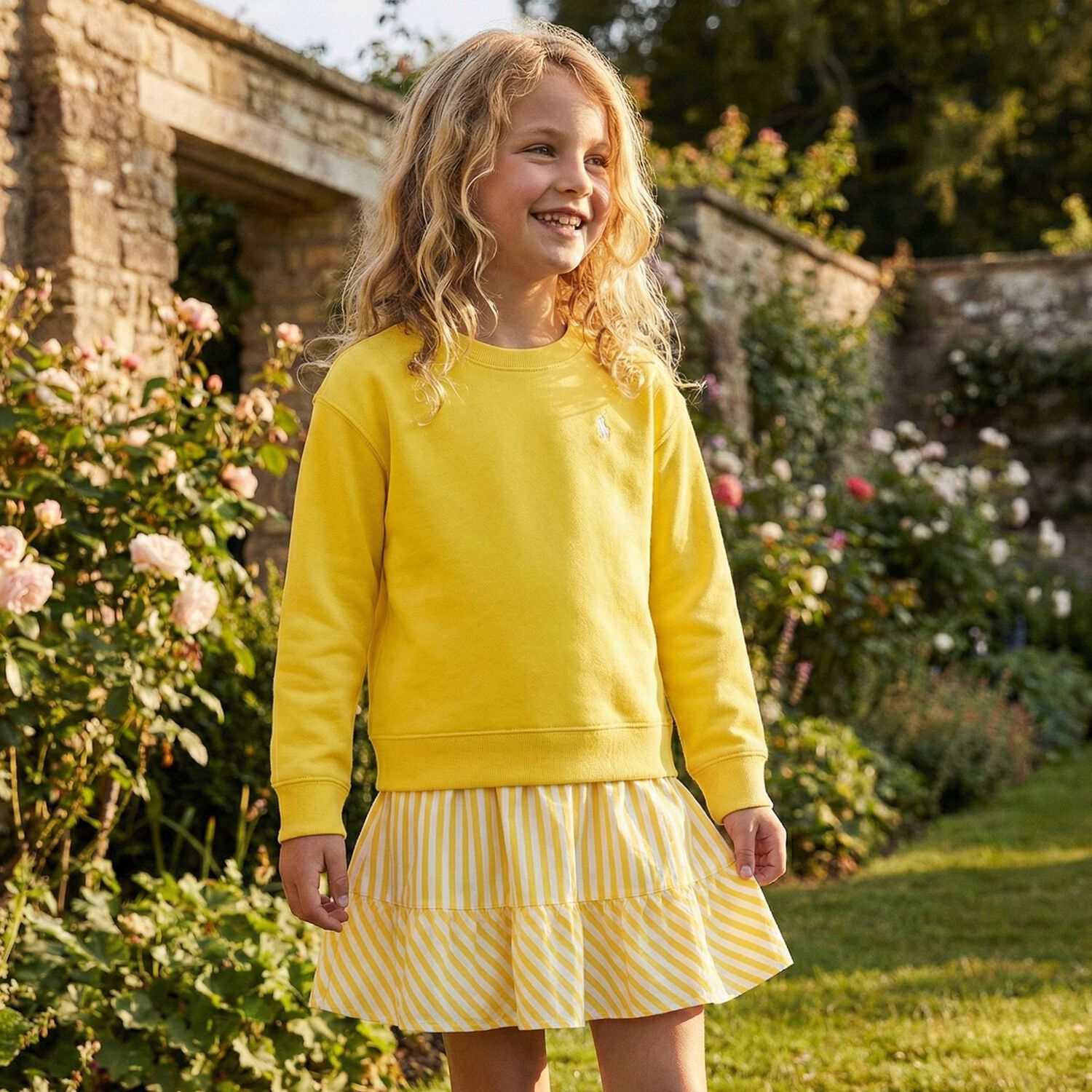 Girls Yellow Logo Dress, 1, hi-res