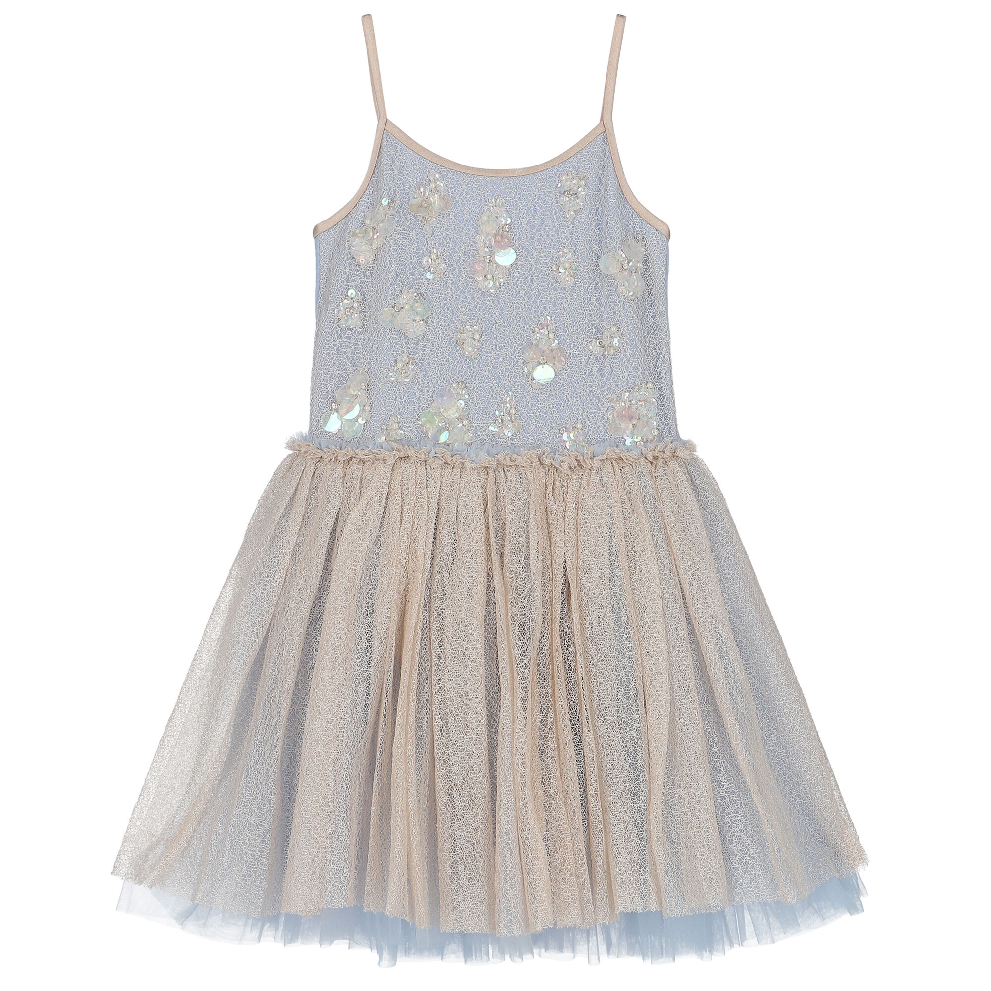 Ooh La. La Couture Girls Blue Beige Embellished Dress Junior