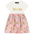 فستان بنات بطبعة الزهور باللون الأبيض و الوردى, 1, hi-res