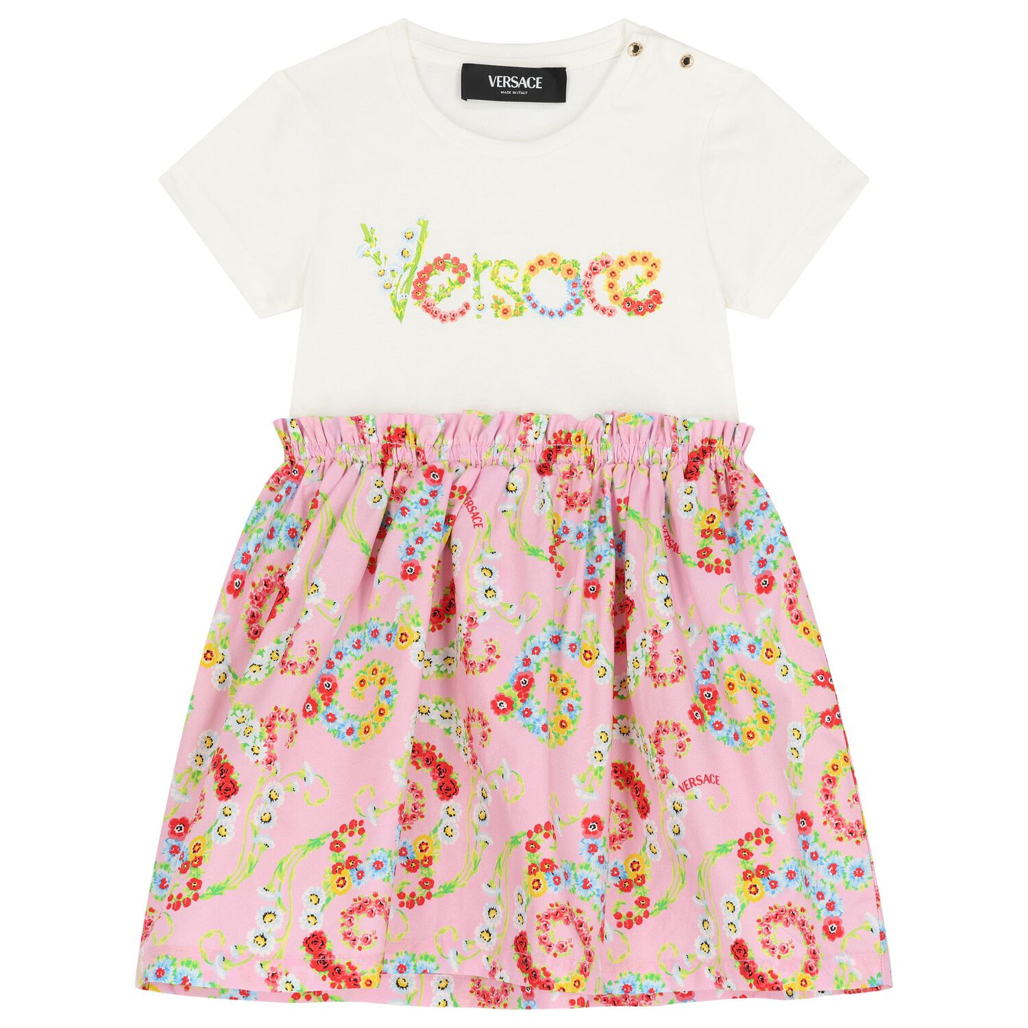 فستان بنات بطبعة الزهور باللون الأبيض و الوردى, 1, hi-res