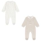 White & Beige Logo Babygrow ( 2-Pack ), 1, hi-res