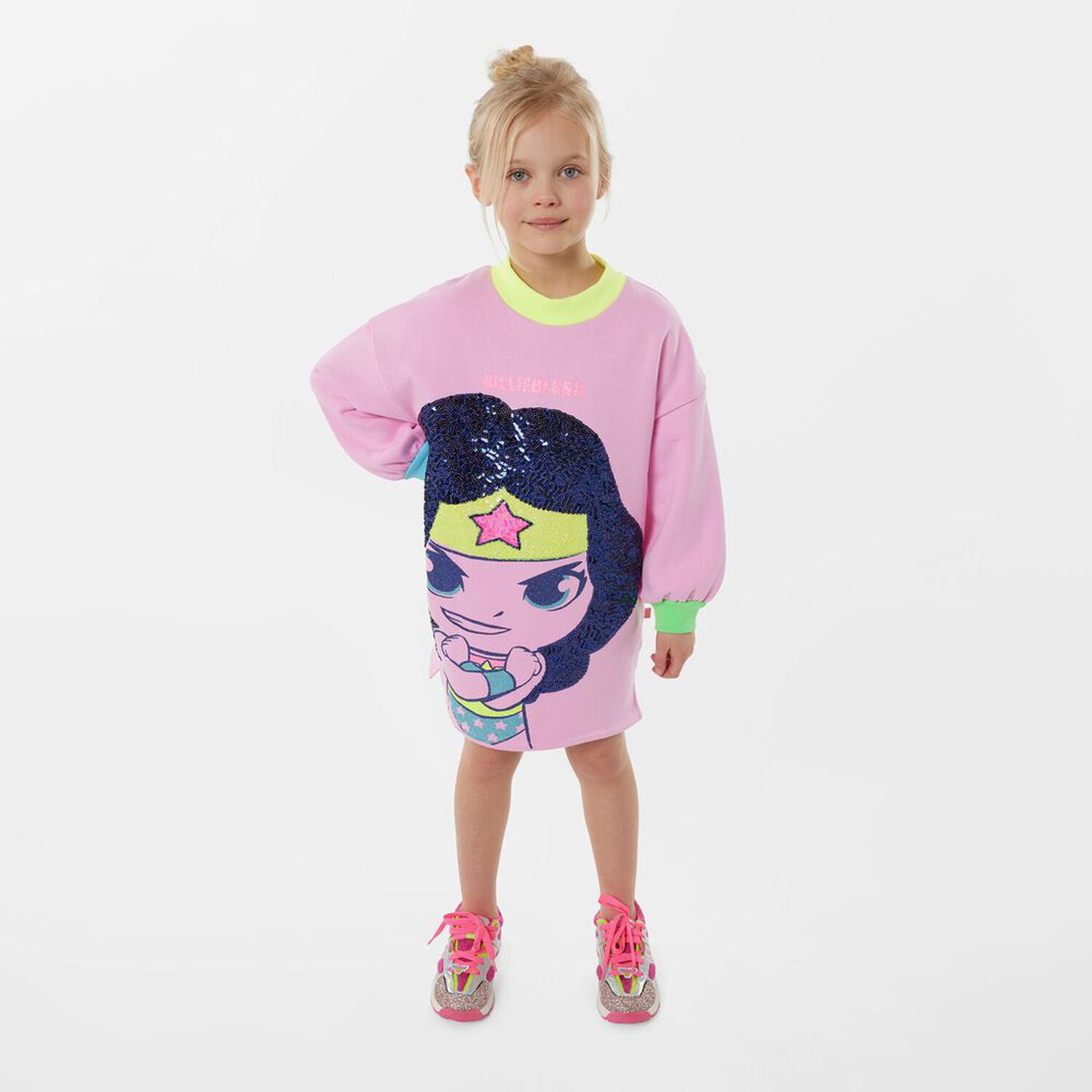 Girls Pink Wonder Woman Sweatshirt Dress, 1, hi-res
