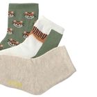 Baby Boys Green & Beige Cat Print Socks ( 3-Pack ), 1, hi-res