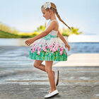 Girls White & Green Floral Dress, 1, hi-res