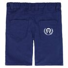 Boys Blue Logo Cotton Bermuda Shorts, 1, hi-res
