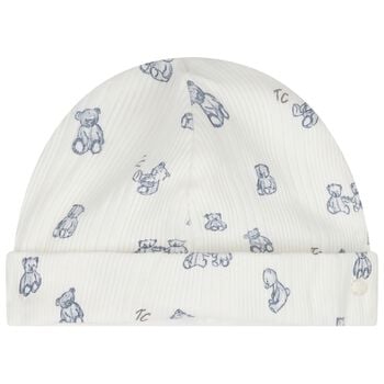 Baby Boys Ivory & Blue Teddy Bear Hat