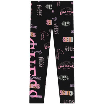 Girls White & Black Logo Leggings