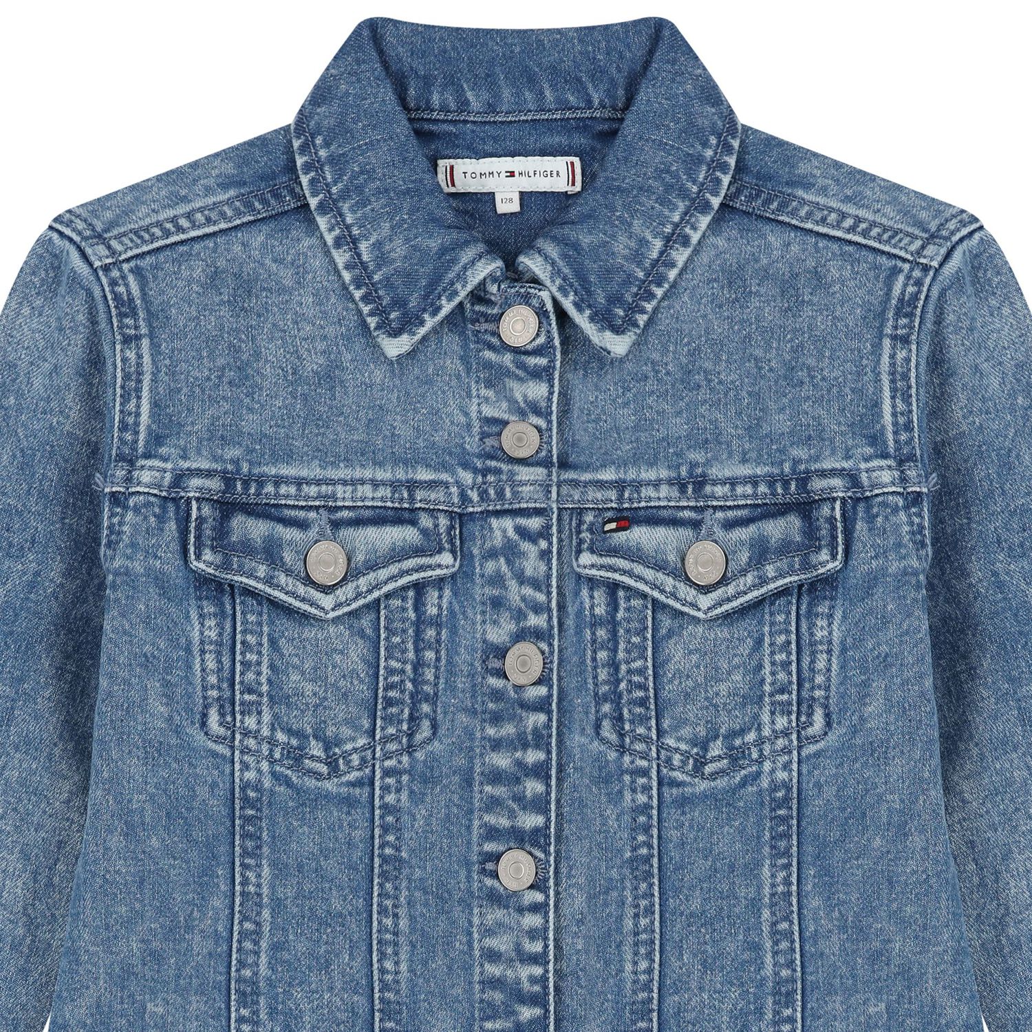 فستان بنات دنيم بالشعار باللون الأزرق, 1, hi-res image number null