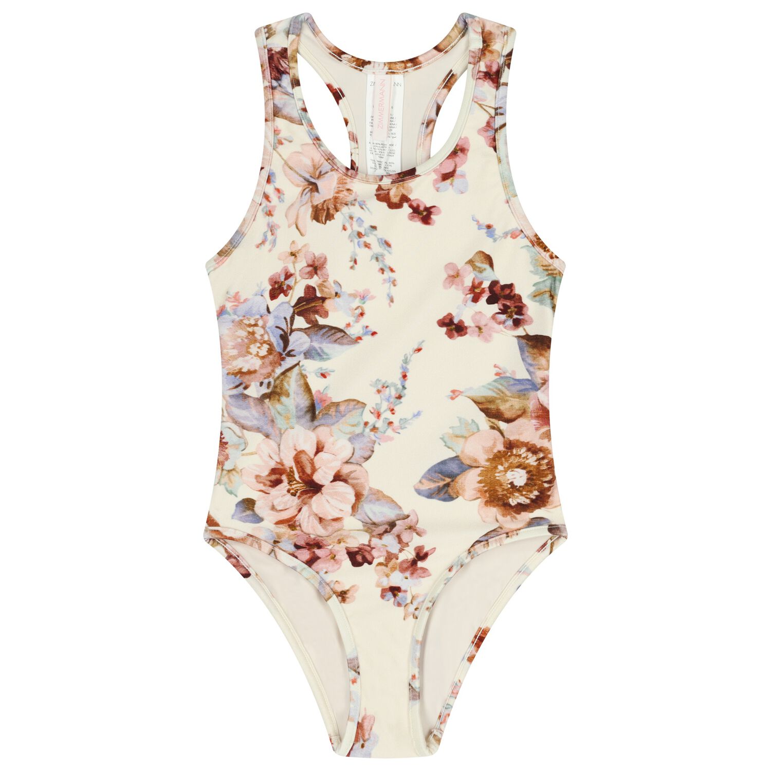 Girls Ivory & Pink Floral Swimsuit, 1, hi-res