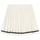 Girls Ivory Logo Knitted & Pleated Skirt , 1, hi-res