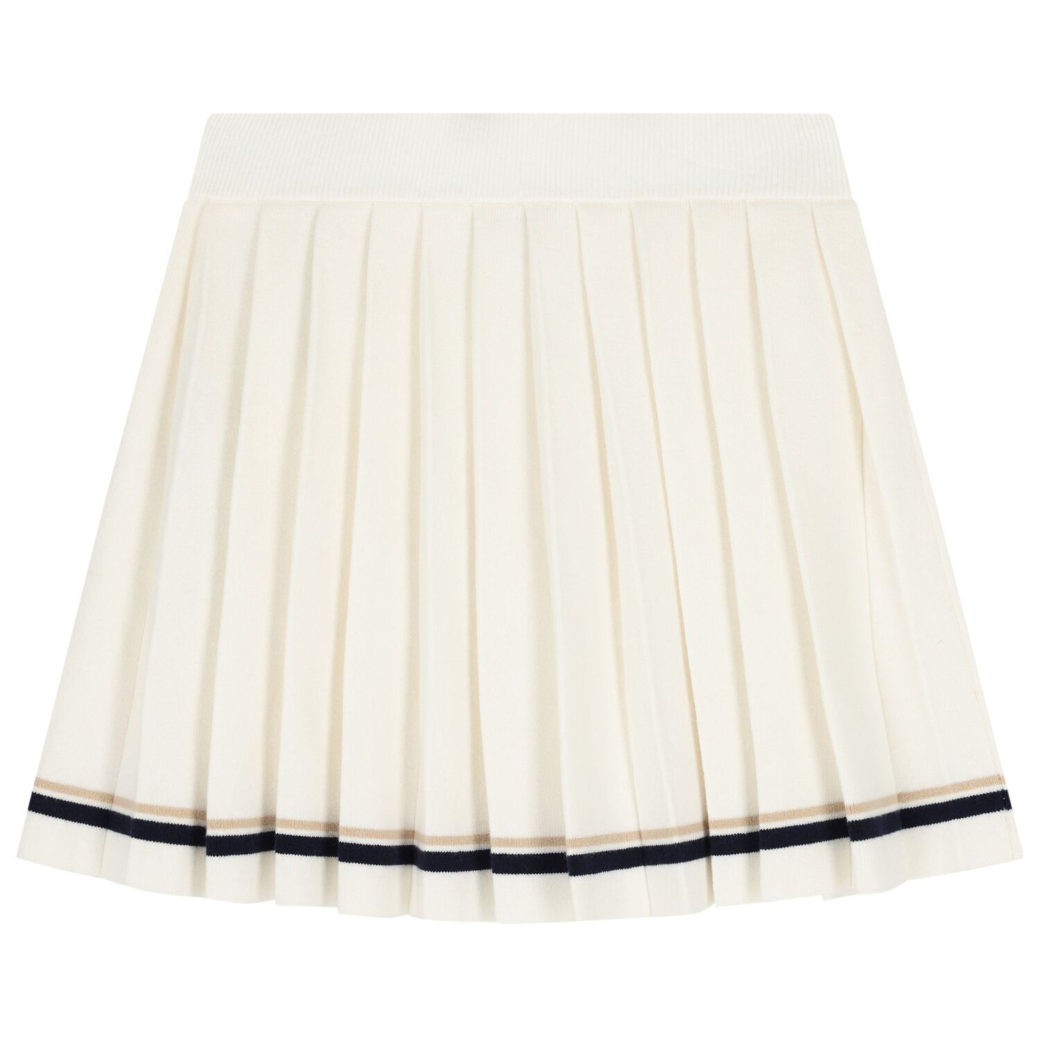Girls Ivory Logo Knitted & Pleated Skirt , 1, hi-res