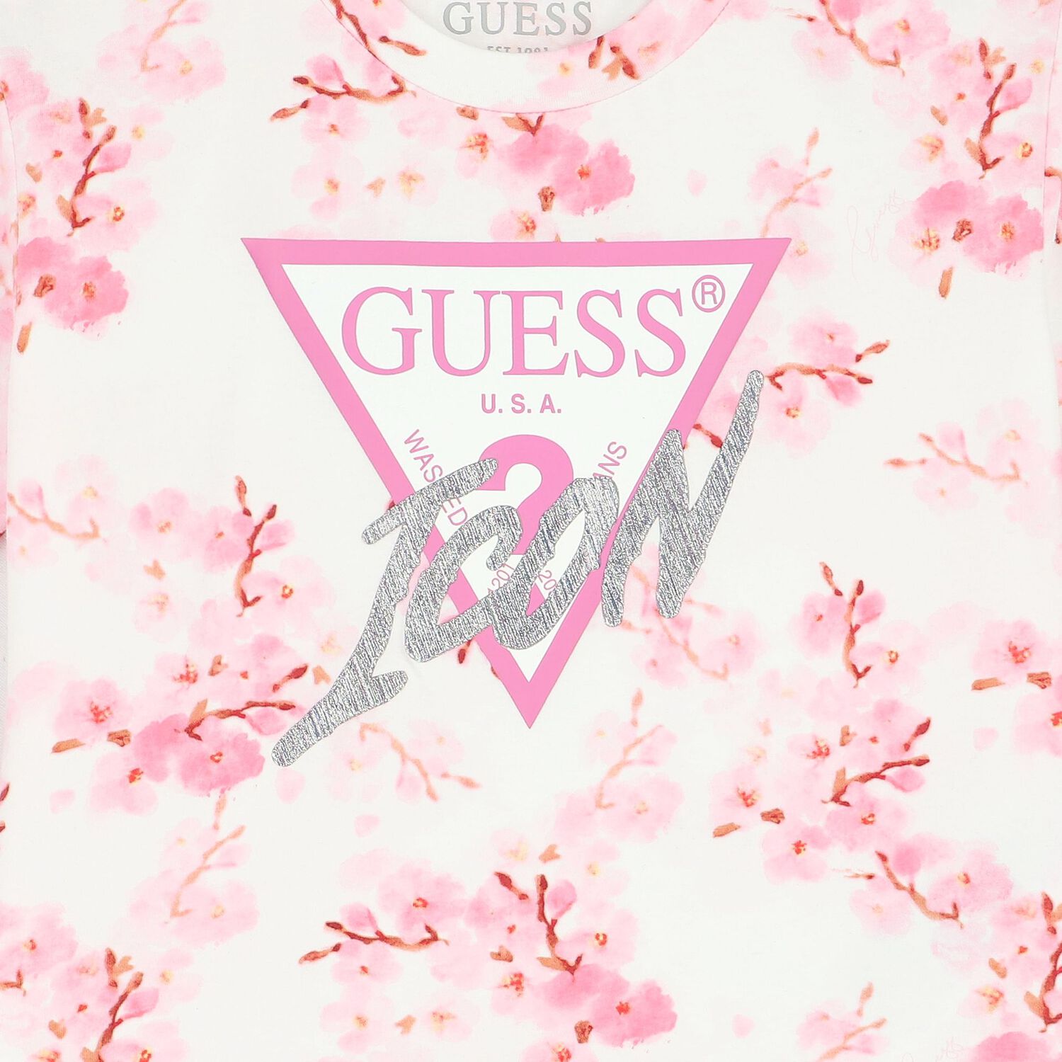 تيشيرت بنات بالشعار والزهور باللون الأبيض, 3, hi-res