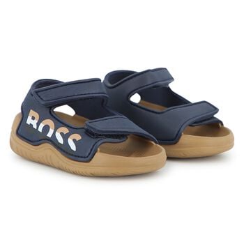 Boys Navy Blue & Beige Logo Sandals