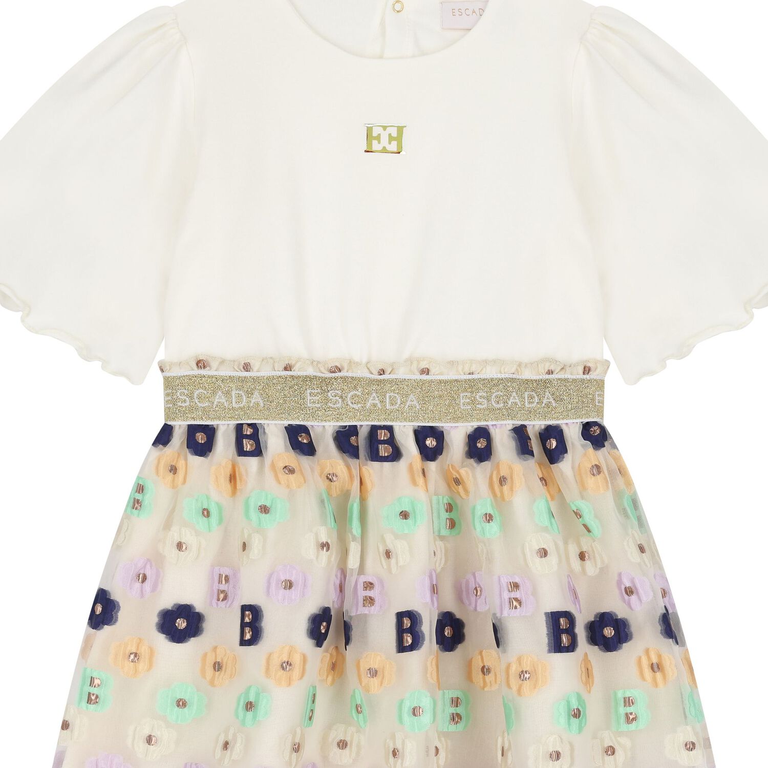 Girls Ivory Logo Floral Dress, 1, hi-res