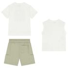 Boys White & Green Surfboard Shorts Set, 1, hi-res