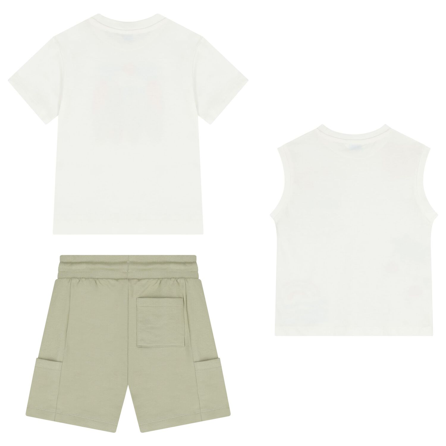 Boys White & Green Surfboard Shorts Set, 1, hi-res