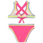 Girls Pink Embroidered Bikini, 1, hi-res