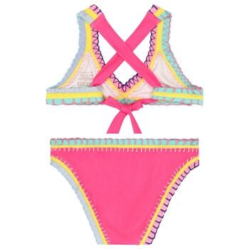 Girls Pink Embroidered Bikini