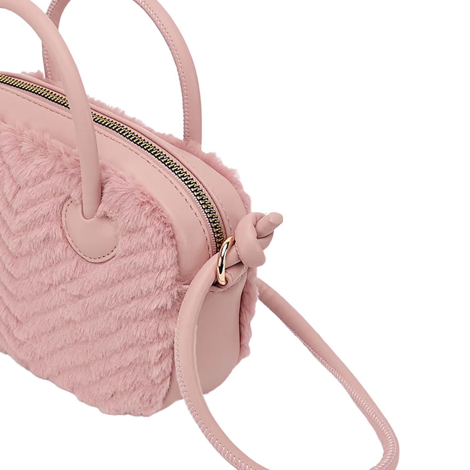 Girls Pink Faux Fur & Leather Handbag, 2, hi-res image number null