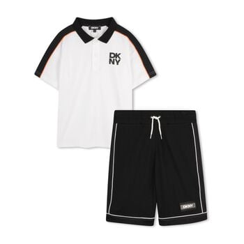 Boys White & Black Shorts Set