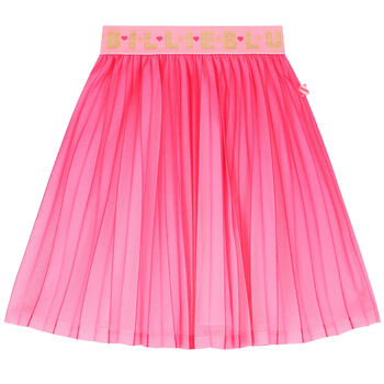 Girls Pink Pleated Glitter Logo Skirt