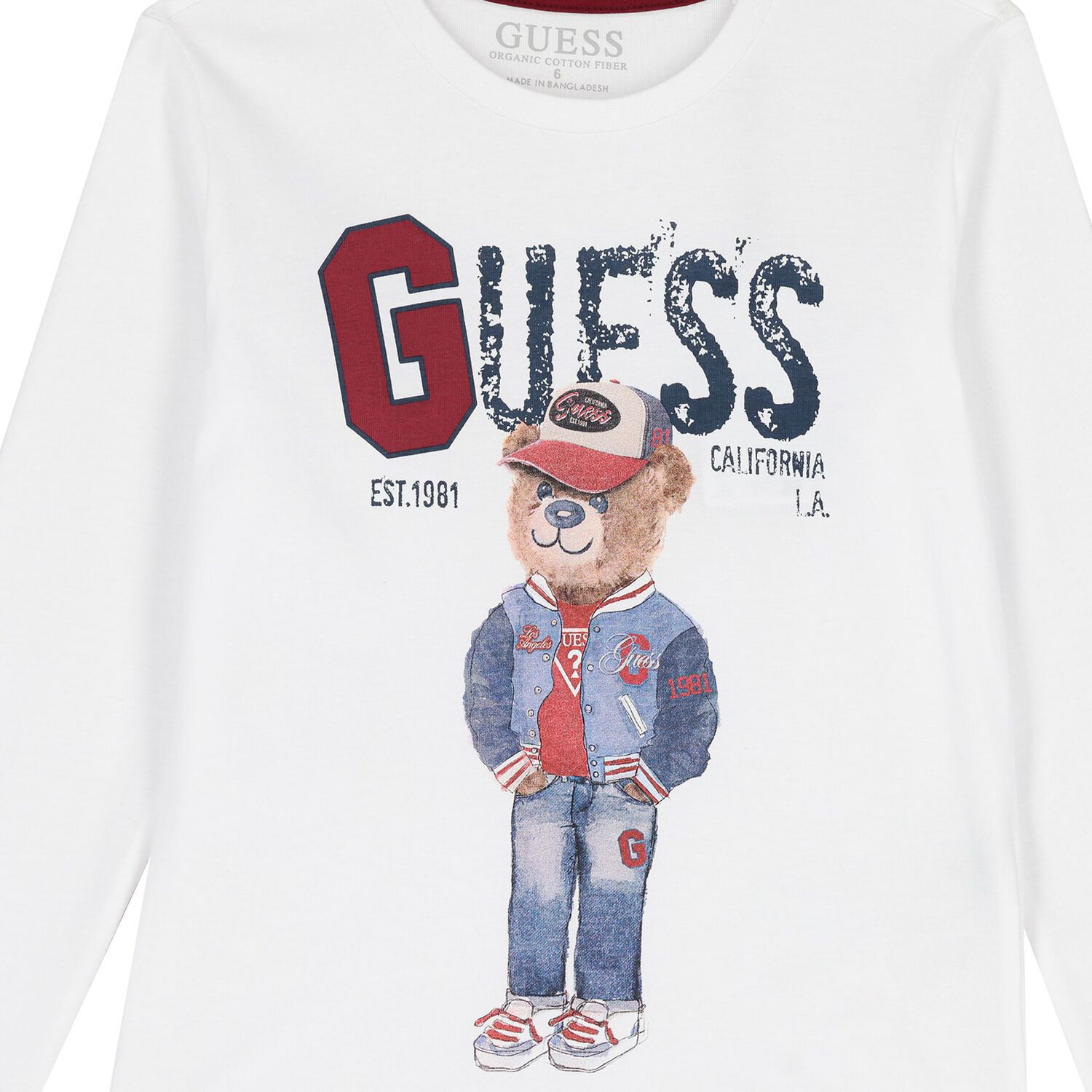 بلوزة بيضاء بأكمام طويلة للأولاد بطبعة دب تيدي, 2, hi-res image number null