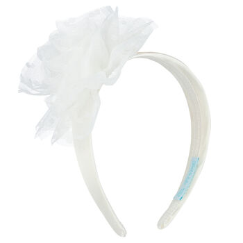 Girls White Tulle Flower Hairband