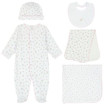 Baby Girls White & Pink Babygrow Roses Gift Set