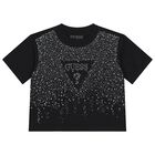Girls Black Embellished Logo T-Shirt, 2, hi-res