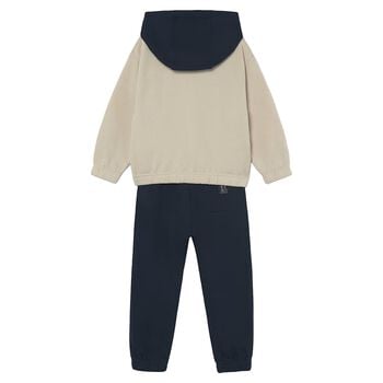 Boys Beige & Navy Blue Motorbike Tracksuit