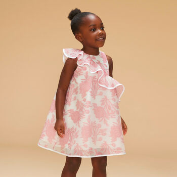Girls Pink & White Floral Organza Dress