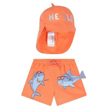 Younger Boys Orange Shark Swim Shorts Set