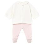 Baby Girls Ivory & Pink 2 Piece Babygrow, 1, hi-res