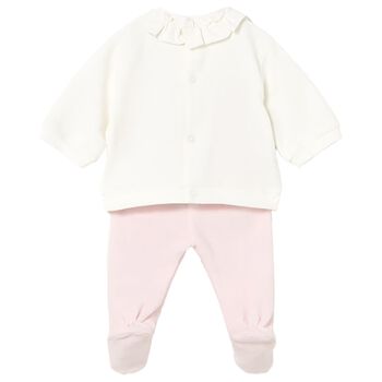 Baby Girls Ivory & Pink 2 Piece Babygrow