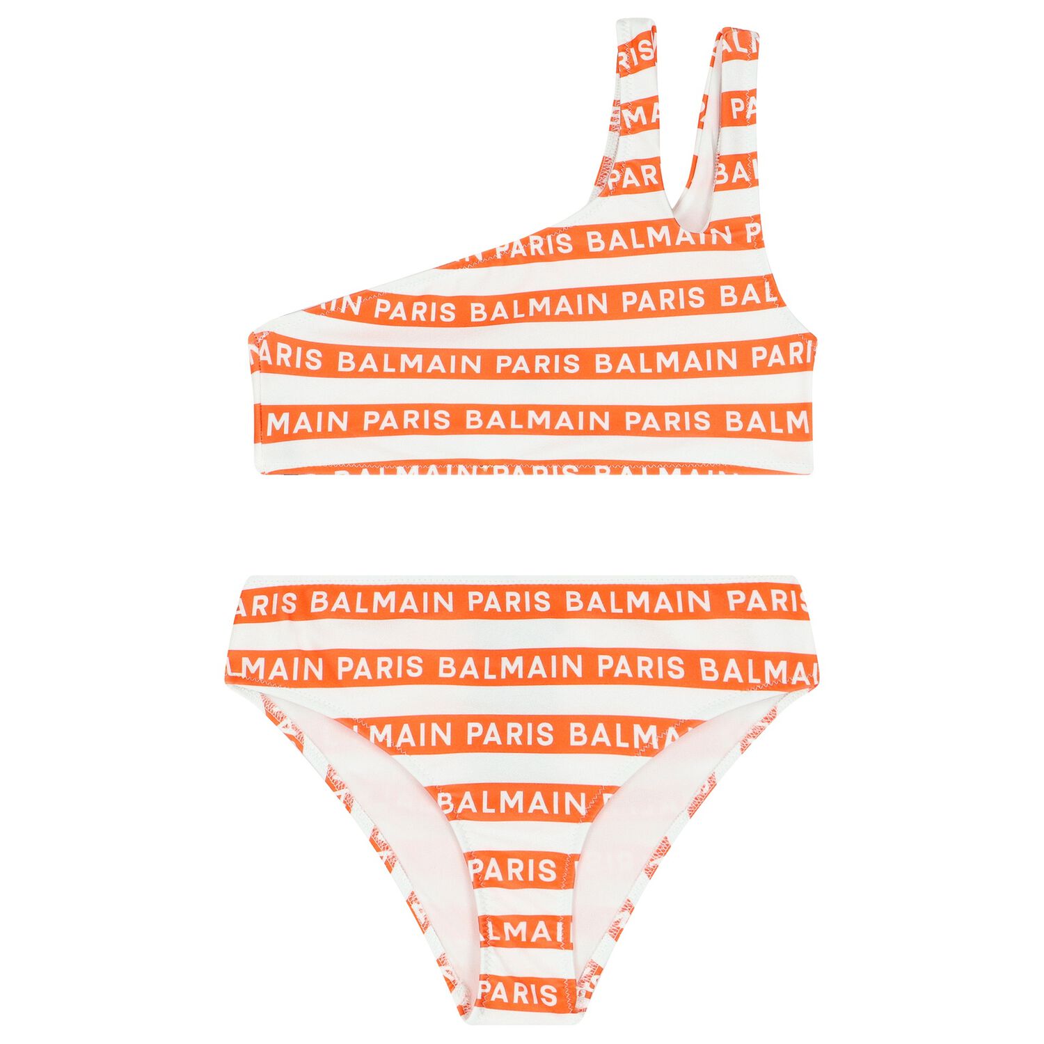 Girls White & Orange Striped Bikini, 1, hi-res