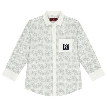 تيشيرت أولاد بالشعار باللون الأبيض و الرمادى