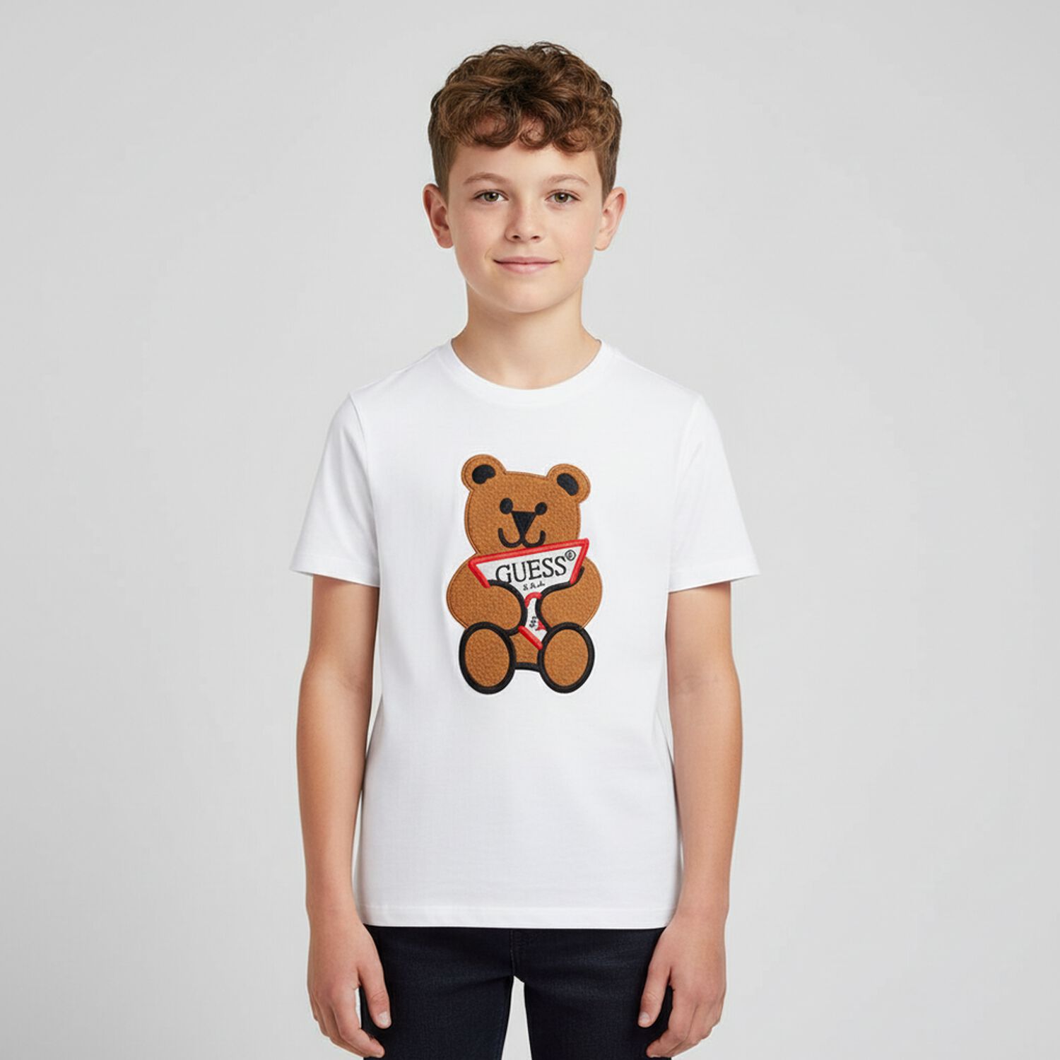Younger Boys White Teddy Logo T-Shirt, 1, hi-res image number null
