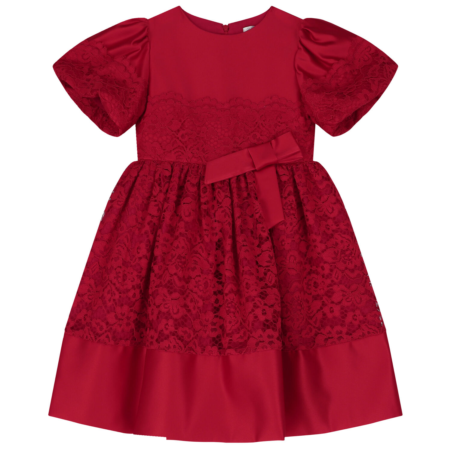 Girls Red Satin & Lace Dress, 2, hi-res image number null