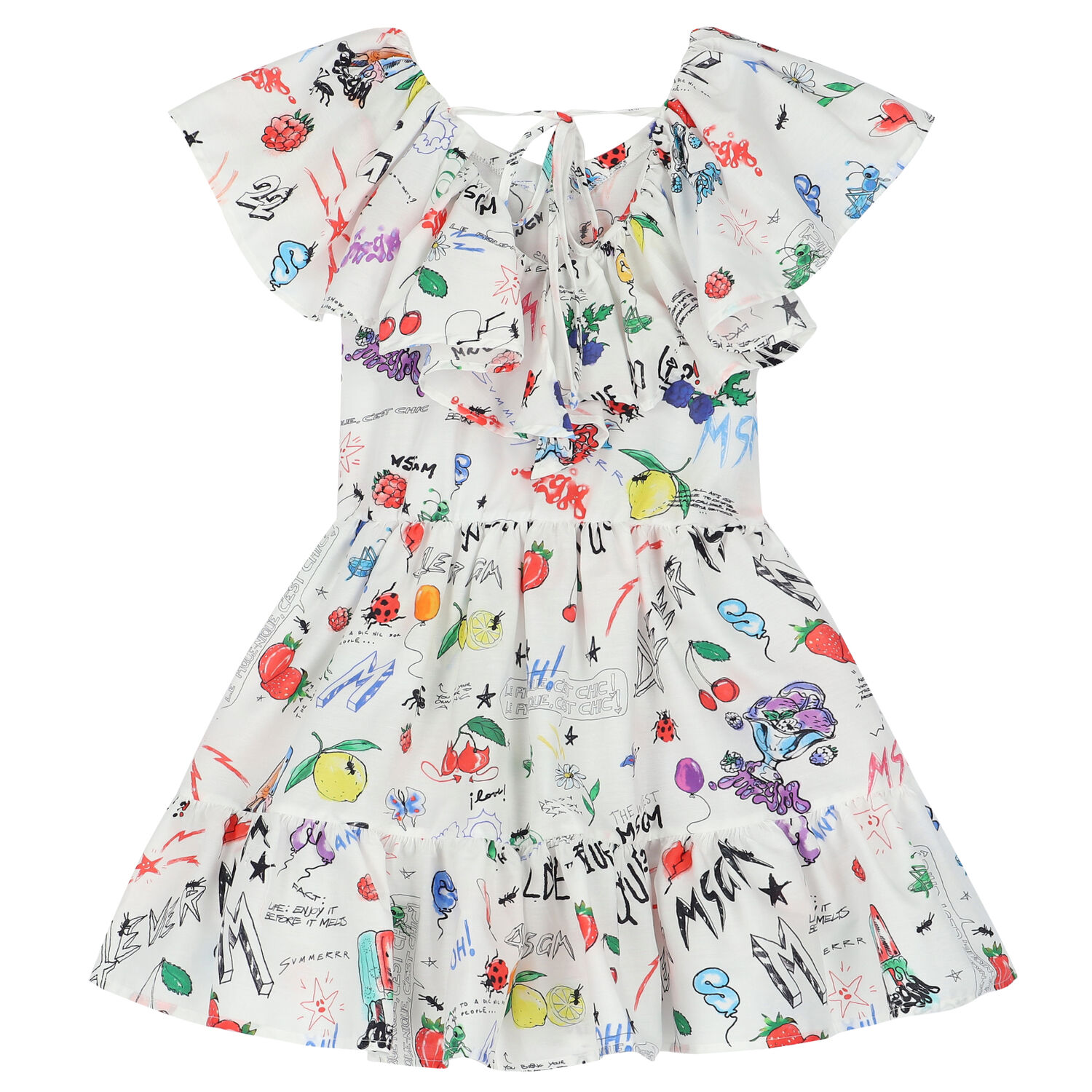 فستان بنات بالشعار باللون العاجي, 1, hi-res