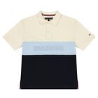 تيشيرت أولاد بولو بالشعار باللون العاجي والكحلي, 1, hi-res