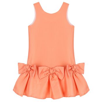 فستان بنات بطيات باللون البرتقالي