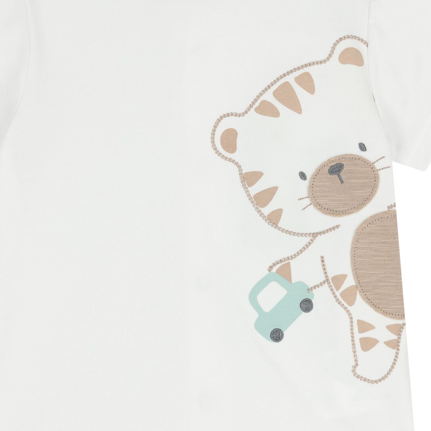 Baby Boys White & Beige Tiger Shorts Set, 1, hi-res