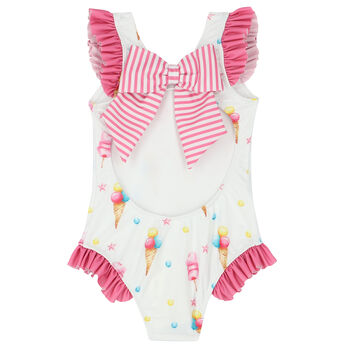 Girls White & Pink Ice Cream Swimsuit
