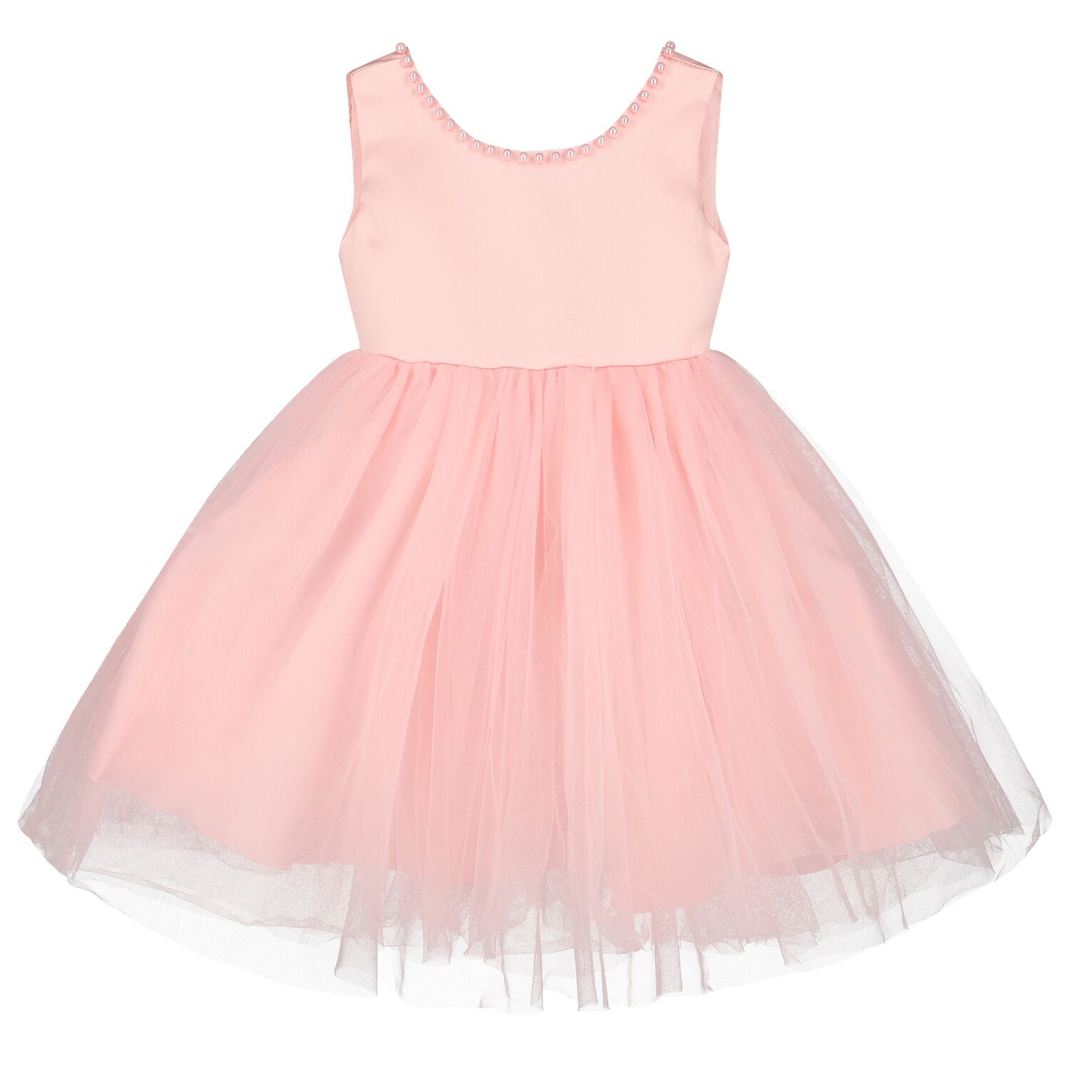 Girls Pink Bow Tulle Dress, 1, hi-res