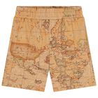 Boys Beige Geo Map Shorts, 1, hi-res