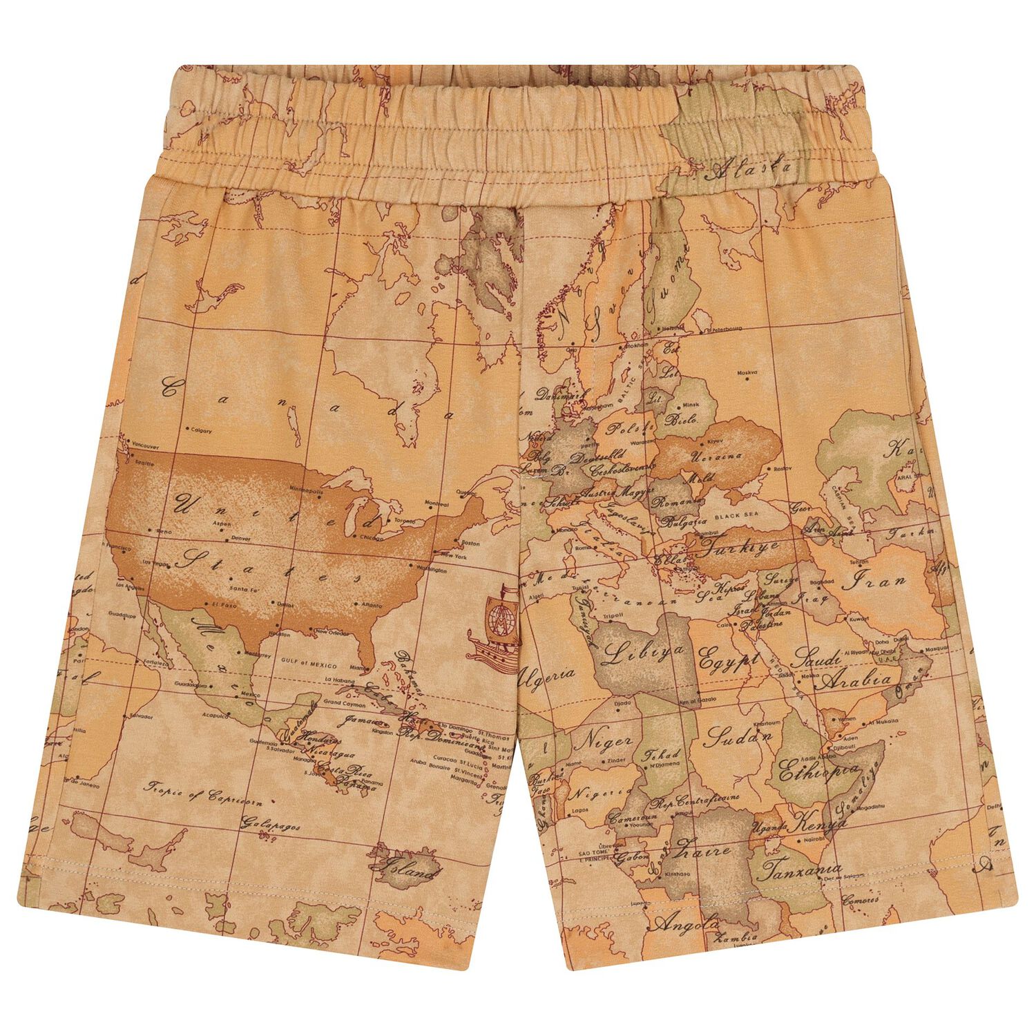 Boys Beige Geo Map Shorts, 1, hi-res