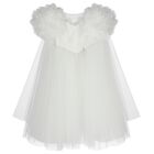 Girls White Organza Floral & Tulle Cape Dress, 1, hi-res