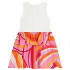 Girls White & Pink Logo Flared Dress , 2, hi-res