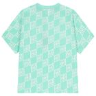 Boys Aqua & White Check Logo T-Shirt, 2, hi-res