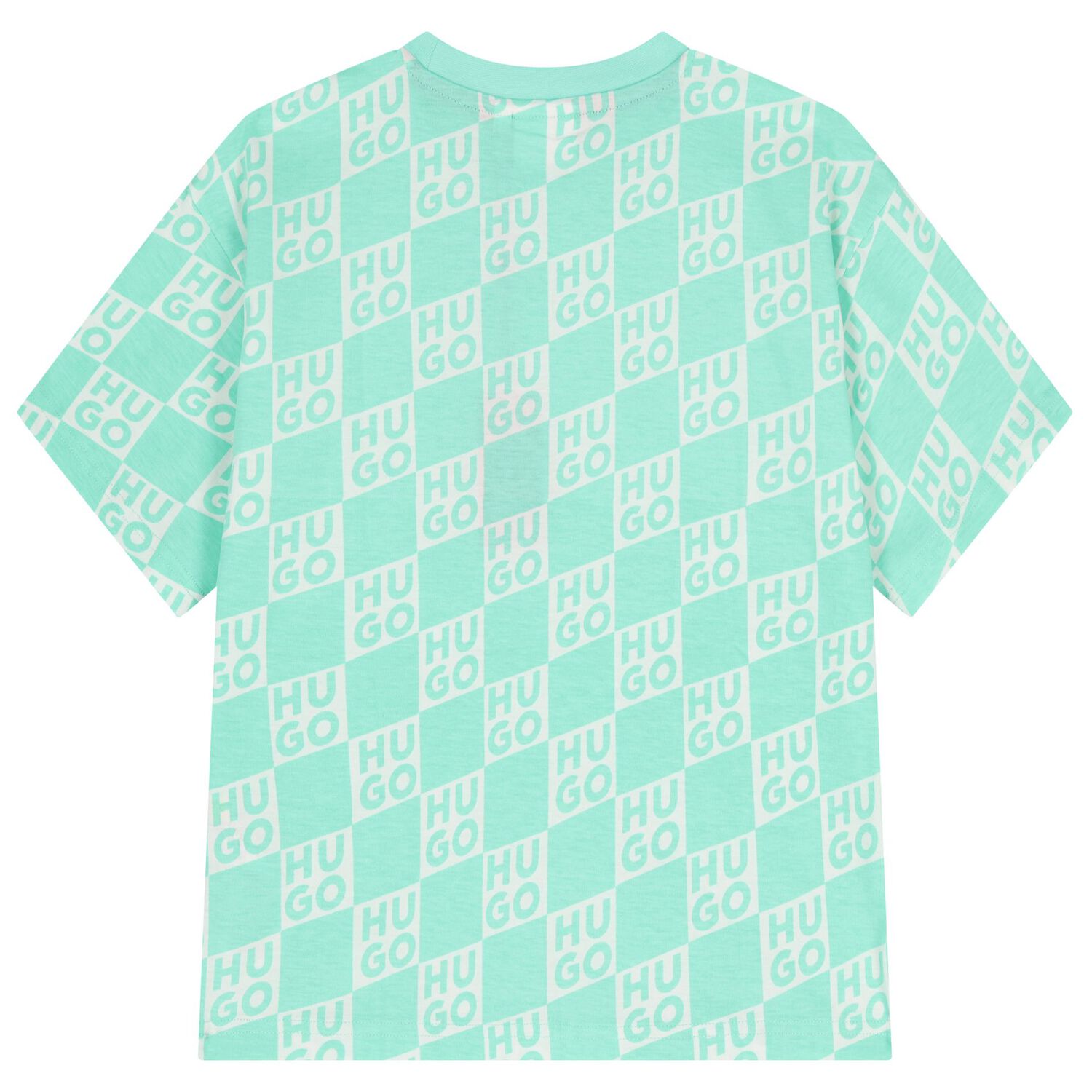 Boys Aqua & White Check Logo T-Shirt, 2, hi-res